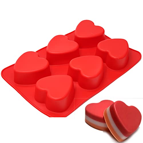 X-Haibei Love 6 Heart Shape Silicone Mold Lotion Bars Soap Moulds Cake Muffin Baking Deep Cavity 4oz per Cell - Image 1