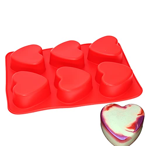 X-Haibei Love 6 Heart Shape Silicone Mold Lotion Bars Soap Moulds Cake Muffin Baking Deep Cavity 4oz per Cell - Image 3