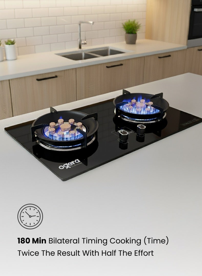 أوجيرا موقد غاز زجاجي بعيينين – شعلة ووك بـ 9 تجويفات، حماية من انطفاء اللهب، سطح زجاج مقوى، للاستخدام المدمج أو الخارجي، موديل OG3010GC مع ضمان سنتين - Image 3