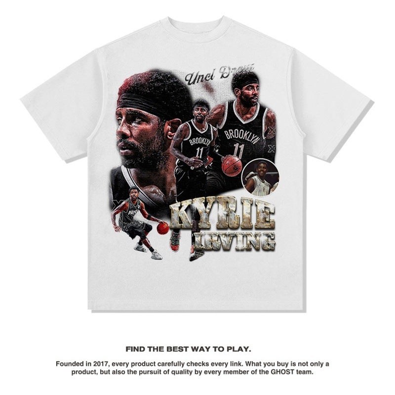 2022 New Original Design Vintage Irving Printed Short-Sleeved T-Shirt and Washed and Distressed Men''s Retro Style - Image 2