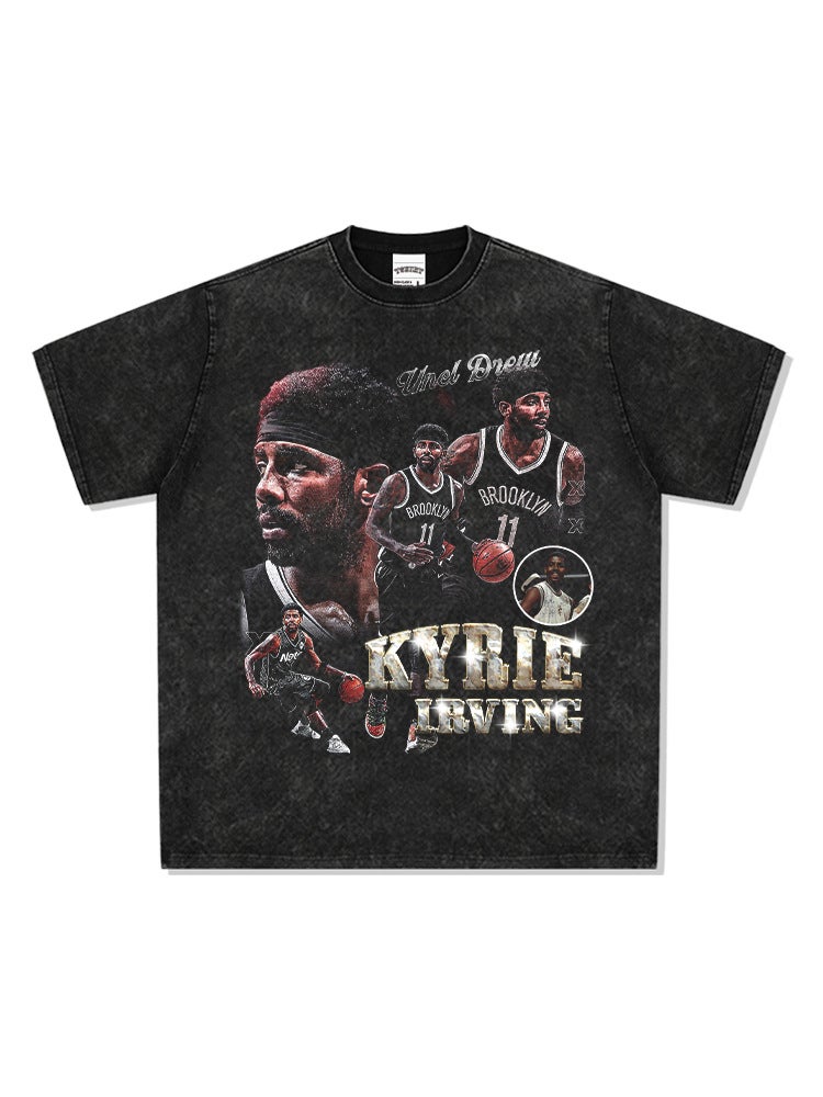 2022 New Original Design Vintage Irving Printed Short-Sleeved T-Shirt and Washed and Distressed Men''s Retro Style - Image 3