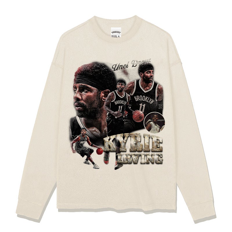 2022 New Original Design Vintage Irving Printed Short-Sleeved T-Shirt and Washed and Distressed Men''s Retro Style - Image 1