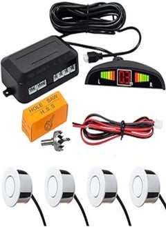 Rear Parking Sensor Kit White MASO LED Display Parking Assistants Double CPU Security Reversing Parking Radar Sensor Car Vehicle with 4 Sensors Alarm Buzzer Reminder Safe Driving