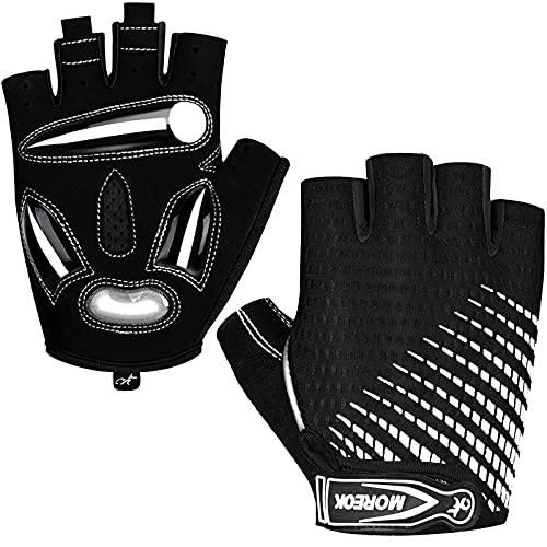 MOREOK Cycling Gloves Bike Gloves for Men/Women-[Breathable Anti-Slip 5MM Gel Pad] Biking Gloves Half Finger Road Bike MTB Bicycle Gloves-121-Light White-M - Image 1