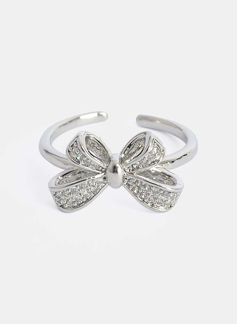 Akher el Ankoud Women'S Open Ring With A Three-Dimensional Bow Design, Fully Encrusted With Sparkling Zircon Stones. - Image 2