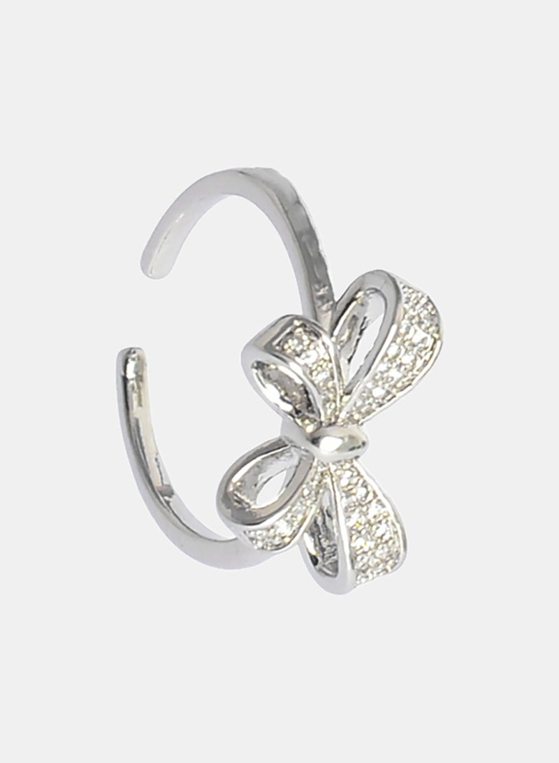 Akher el Ankoud Women'S Open Ring With A Three-Dimensional Bow Design, Fully Encrusted With Sparkling Zircon Stones. - Image 3