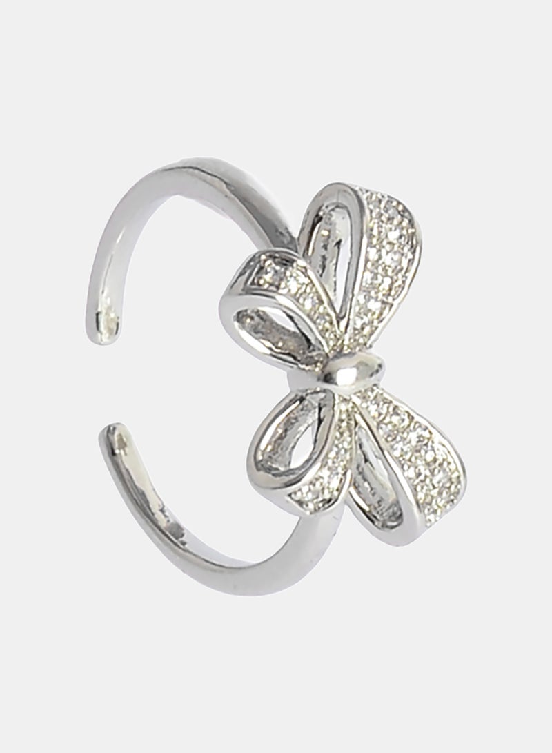 Akher el Ankoud Women'S Open Ring With A Three-Dimensional Bow Design, Fully Encrusted With Sparkling Zircon Stones. - Image 1