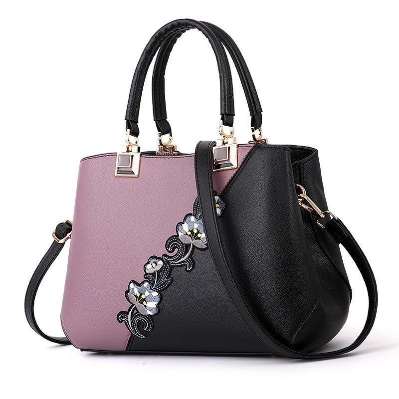 Embroidered Women'S Bag Handbags Middle-Aged Mother'S Bag Simple Atmospheric Handbag Fashion Stitching Shoulder Bag - Image 3