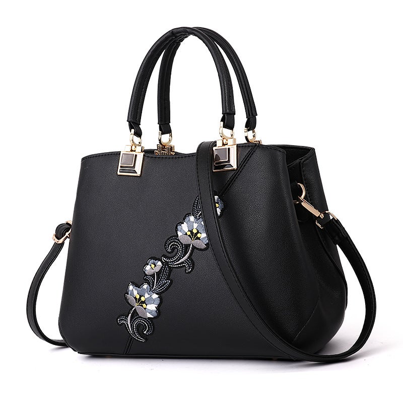 Embroidered Women'S Bag Handbags Middle-Aged Mother'S Bag Simple Atmospheric Handbag Fashion Stitching Shoulder Bag - Image 1