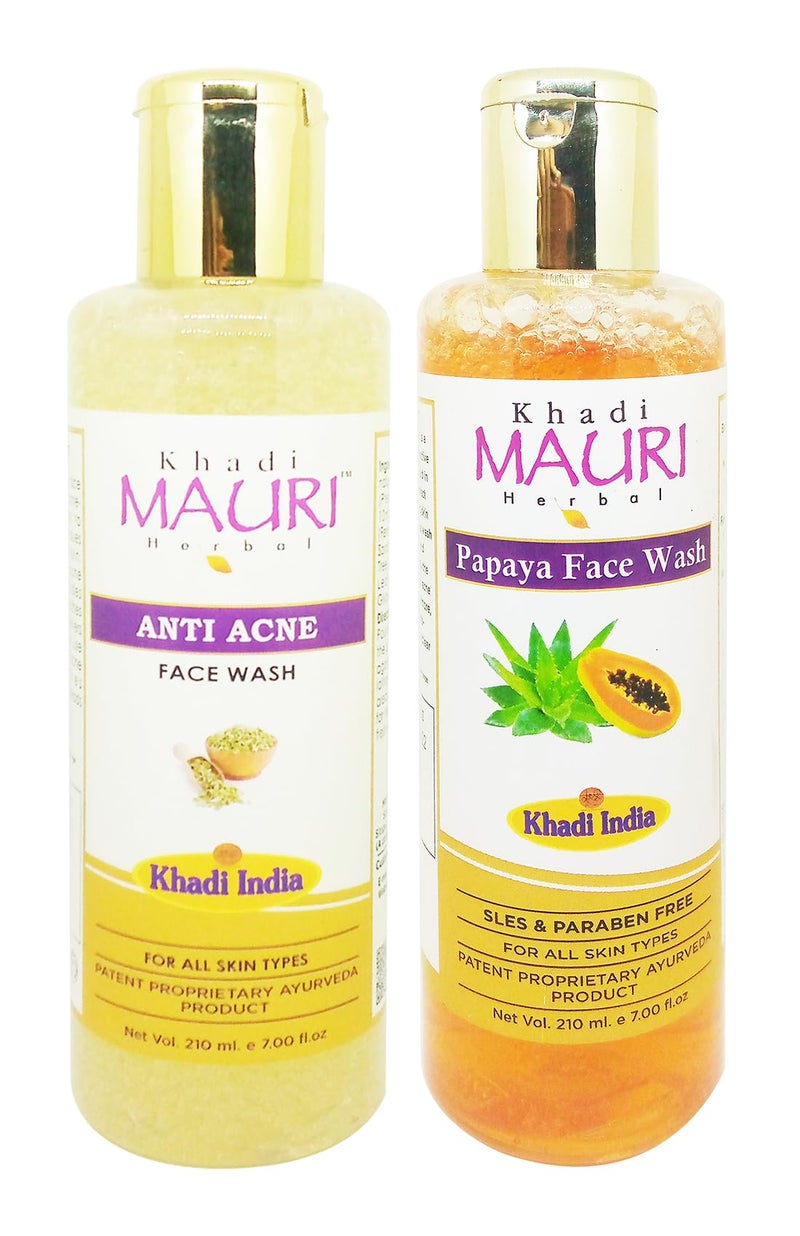 Khadi Mauri Anti Acne & Anti Tan Papaya face wash - Pack of 2 (420ml)