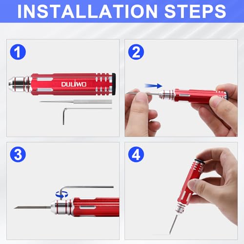 DULIWO Prime Model Scriber Gundam Resin Carved Scribe Line Hobby Cutting Tool Chisel, 7 Model Chisel Blades (0.1/0.2/0.4/0.6/0.8/1.0/2.0mm) with Rubber Cap + Carving Masking Tape 3mmx20m (Red) - Image 5