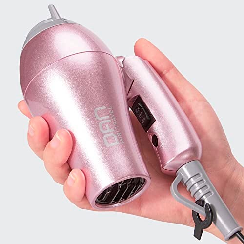 DAN Technology Travel Hair Dryer,Dual Voltage HairDryer,Mini Blow Dryer with Concentrator,Small Hair Dryer with Diffuser,European hairdryer with European Plug,Pink Blow Dryer for Women - Image 2