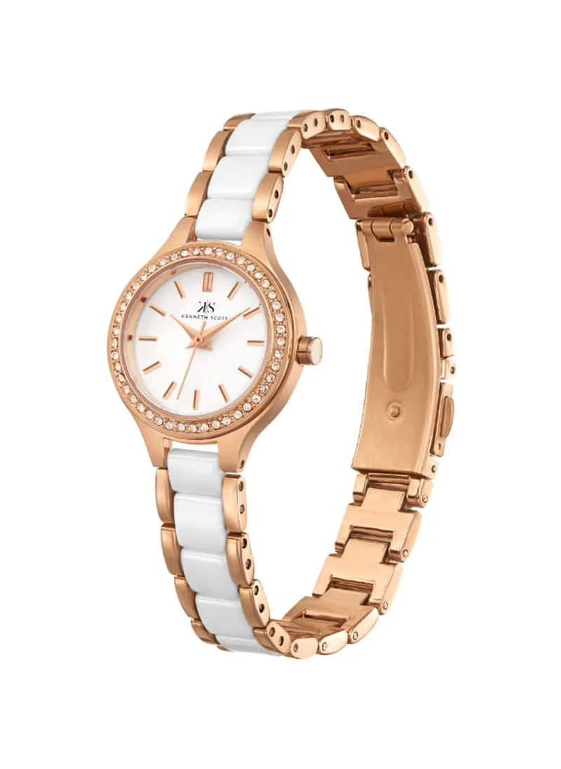 KENNETH SCOTT Kenneth Scott K23509-KCWW Women's Analog Display Watch & Alloy+ceramic Strap White