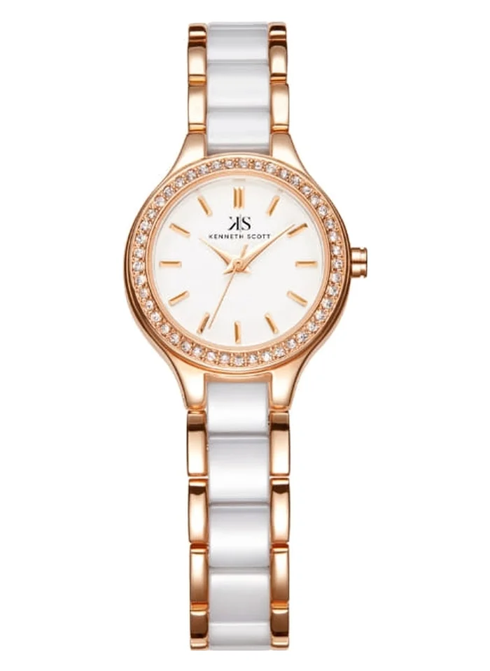 KENNETH SCOTT Kenneth Scott K23509-KCWW Women's Analog Display Watch & Alloy+ceramic Strap White