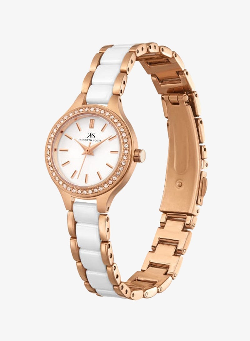 Kenneth Scott K23509-KCWW Women's Analog Display Watch & Alloy+ceramic Strap White - Image 3