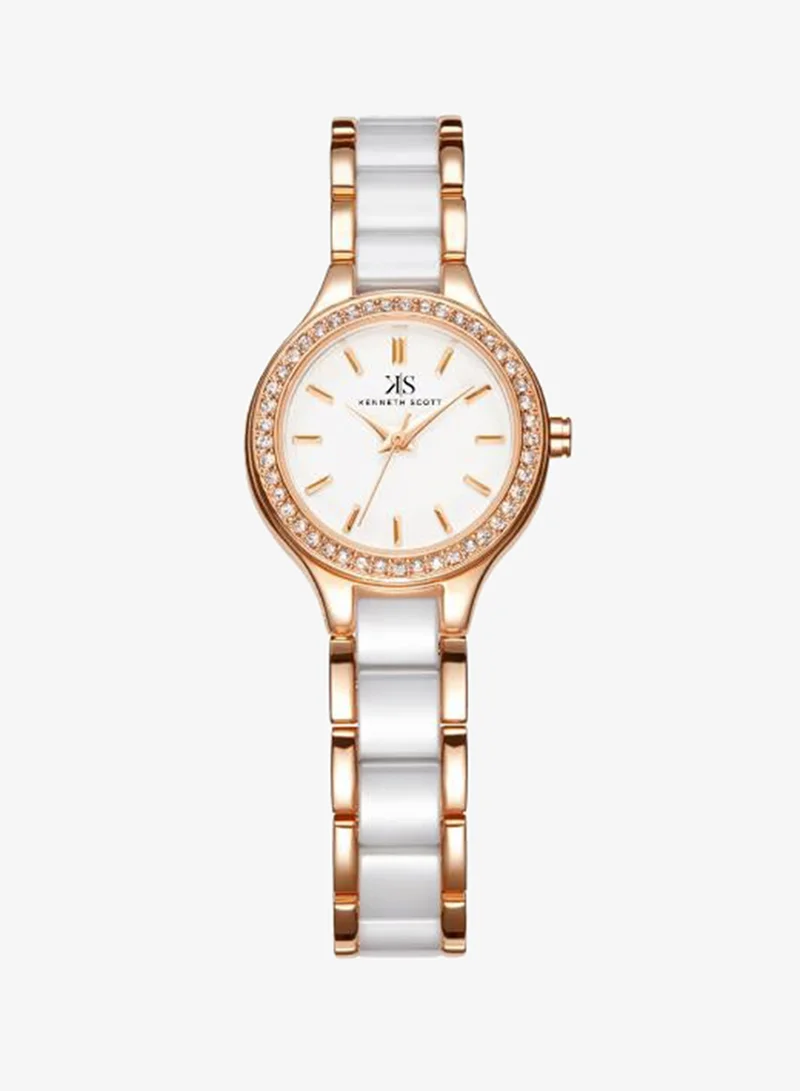 Kenneth Scott Kenneth Scott K23509-KCWW Women's Analog Display Watch & Alloy+ceramic Strap White