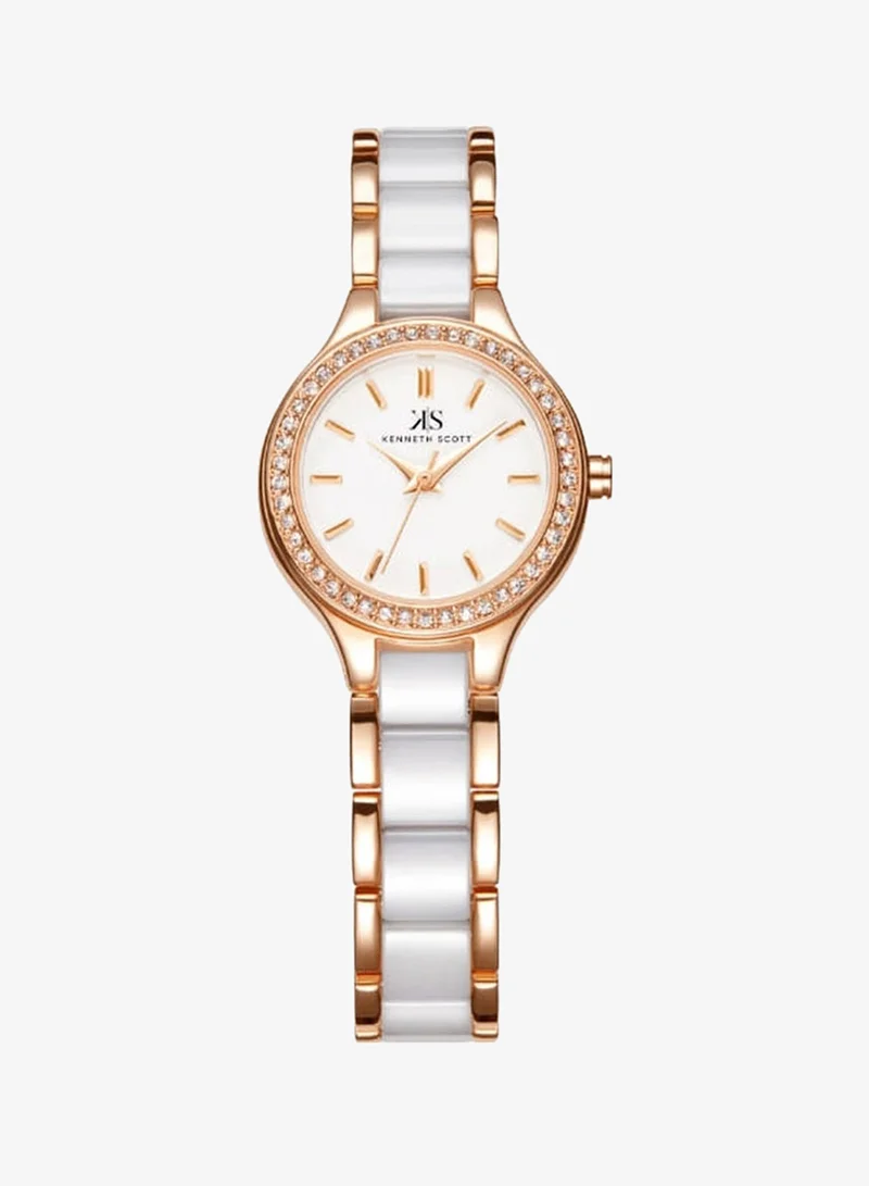 Kenneth Scott Kenneth Scott K23509-KCWW Women's Analog Display Watch & Alloy+ceramic Strap White
