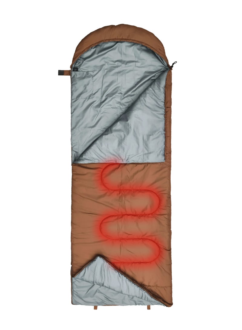 porodo Camping Sleeping bag with Heat Function /Size:220 x 75cm/ Versatile and Portable / Lightweight and Easy-to-Carry / Superior Warmth and Durable / Camping / Hiking / Outdoor - Brown - Image 2