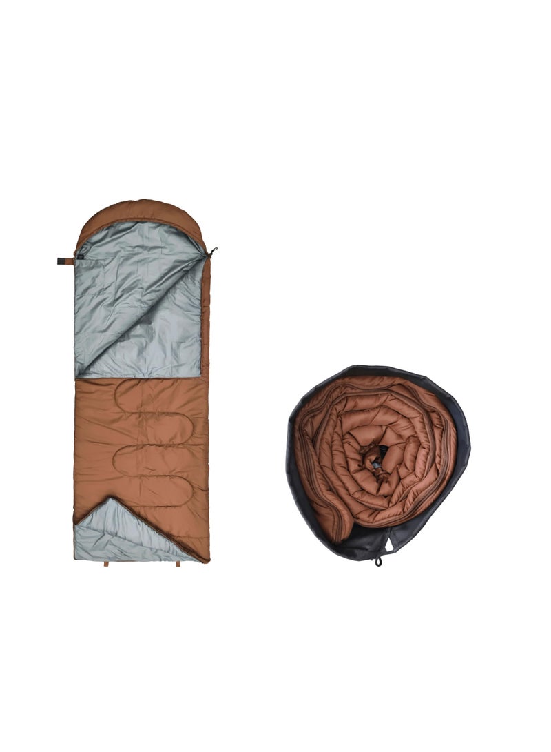 porodo Camping Sleeping bag with Heat Function /Size:220 x 75cm/ Versatile and Portable / Lightweight and Easy-to-Carry / Superior Warmth and Durable / Camping / Hiking / Outdoor - Brown - Image 1