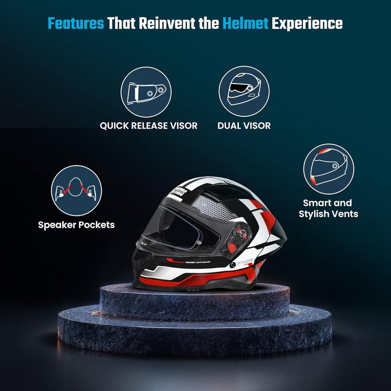 STUDDS Helios ISI and DOT Certified Full Face Helmet with Antifog 100 Lens, Sporty Spoiler (Flame Blue - L) - Image 4