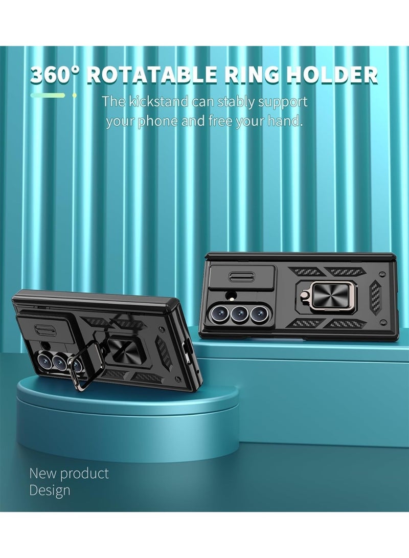 كيلا حافظة لهاتف Samsung Galaxy Z Fold 7، مع حماية للمفصلة، وغطاء كاميرا منزلق، وحامل مغناطيسي، وغطاء واقي صلب مقاوم للصدمات لهاتف Z Fold 7 (أسود) - Image 3