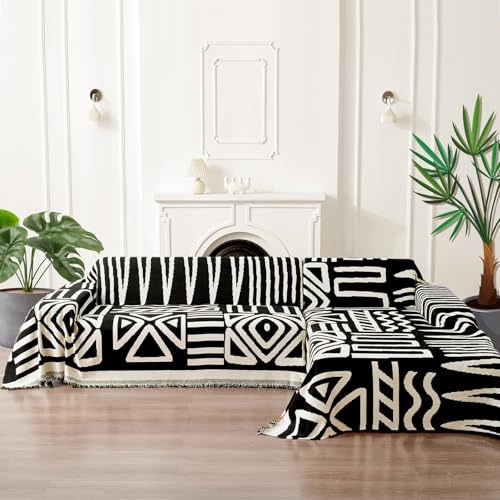 HANDONTIME Boho Sofa Covers for Dogs Black Couch Sofa Covers for 3 Cushion Couch Sofa Beige Chenille Sofa Slipcover Washable Sectional l Shaped Covers Pets Protector Furniture Covers 71" X118" - Image 5