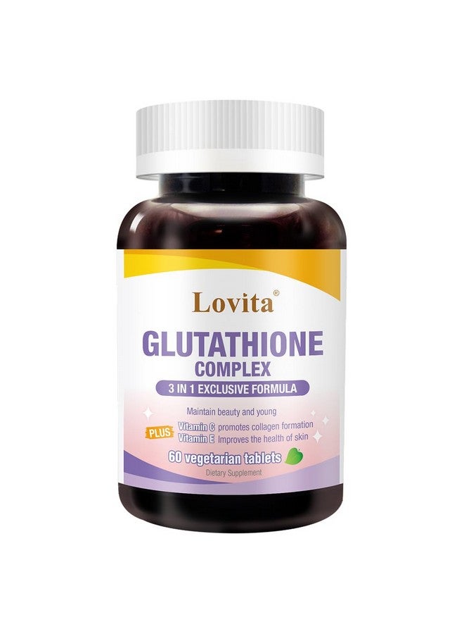 Lovita مجمع لوفيتا جلوتاثيون 500 ملغ لبشرة متألقة ودعم المناعة | نقاء 99.8% مع فيتامين C، سيلينيوم وE، نباتي، غير معدل وراثيًا، خالي من الغلوتين 60 قرص نباتي - Image 1