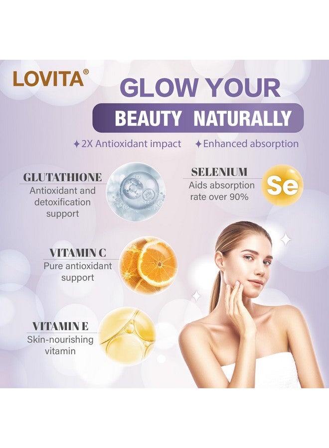 Lovita مجمع لوفيتا جلوتاثيون 500 ملغ لبشرة متألقة ودعم المناعة | نقاء 99.8% مع فيتامين C، سيلينيوم وE، نباتي، غير معدل وراثيًا، خالي من الغلوتين 60 قرص نباتي - Image 3