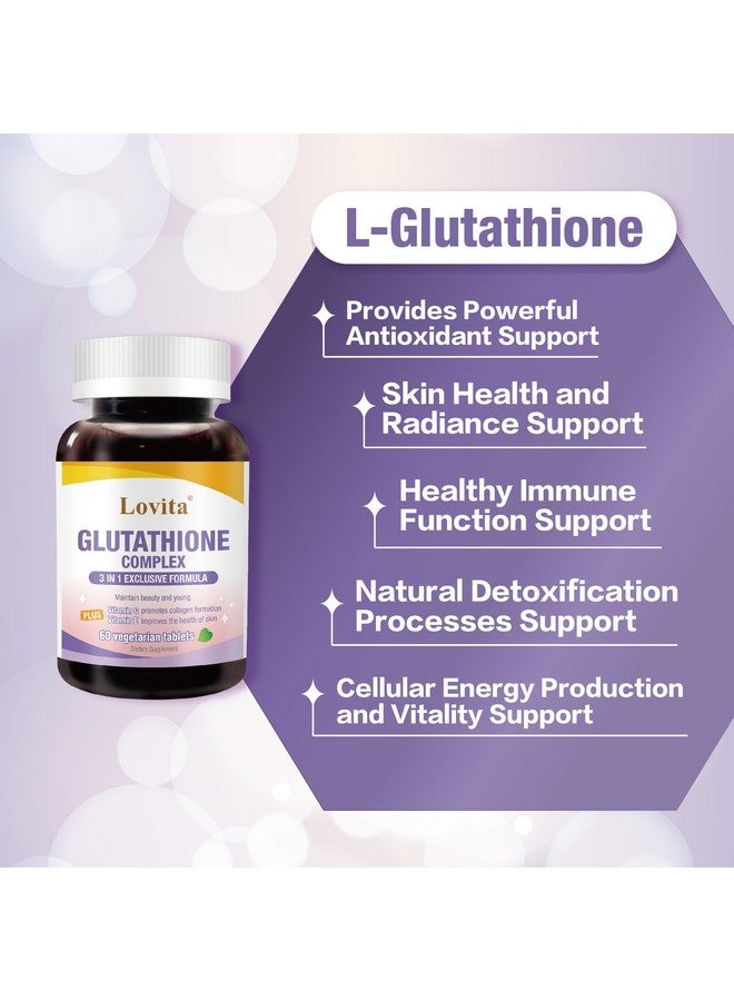 Lovita مجمع لوفيتا جلوتاثيون 500 ملغ لبشرة متألقة ودعم المناعة | نقاء 99.8% مع فيتامين C، سيلينيوم وE، نباتي، غير معدل وراثيًا، خالي من الغلوتين 60 قرص نباتي - Image 4