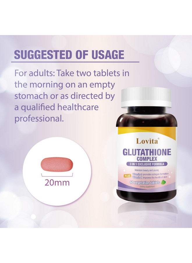 Lovita مجمع لوفيتا جلوتاثيون 500 ملغ لبشرة متألقة ودعم المناعة | نقاء 99.8% مع فيتامين C، سيلينيوم وE، نباتي، غير معدل وراثيًا، خالي من الغلوتين 60 قرص نباتي - Image 5