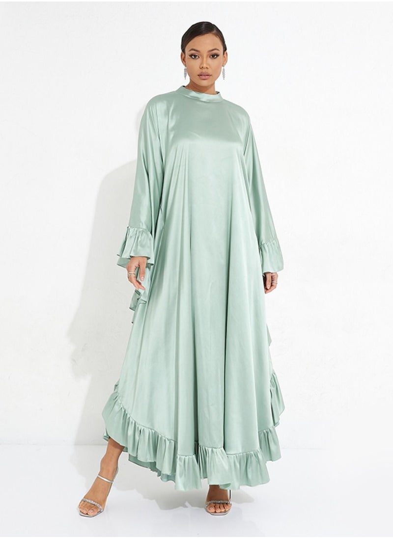 Rosette Abaya - Emerald Farasha Style Abaya - Image 1