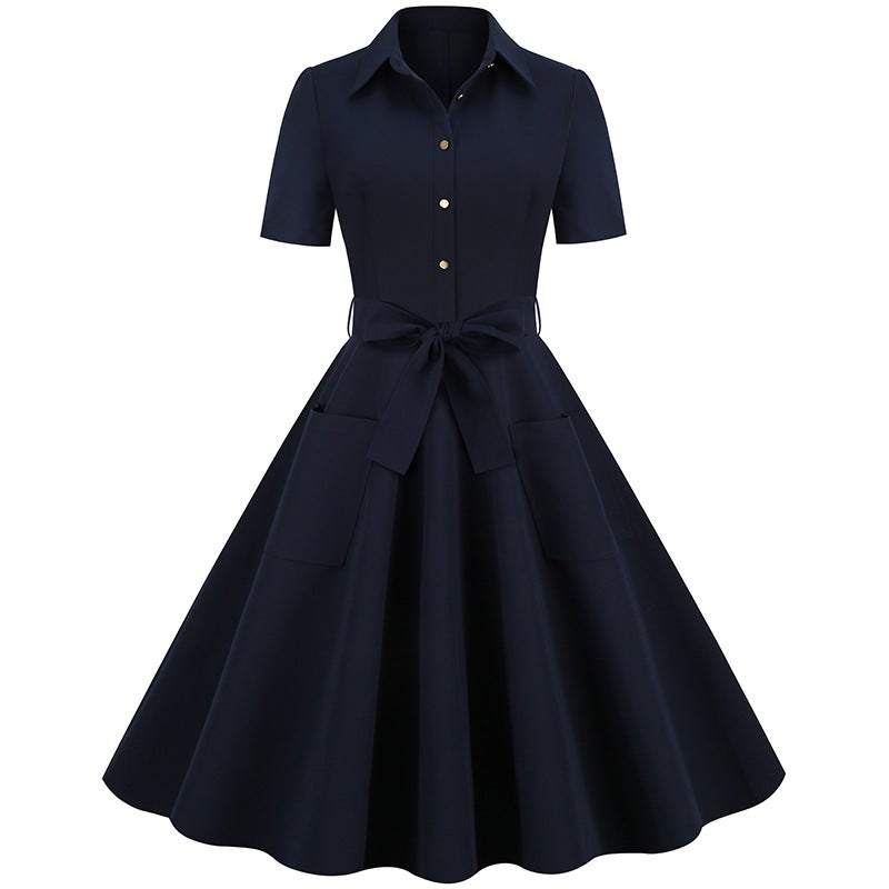 Vintage Short Sleeve Belted A-line Dress 8039 - Image 4