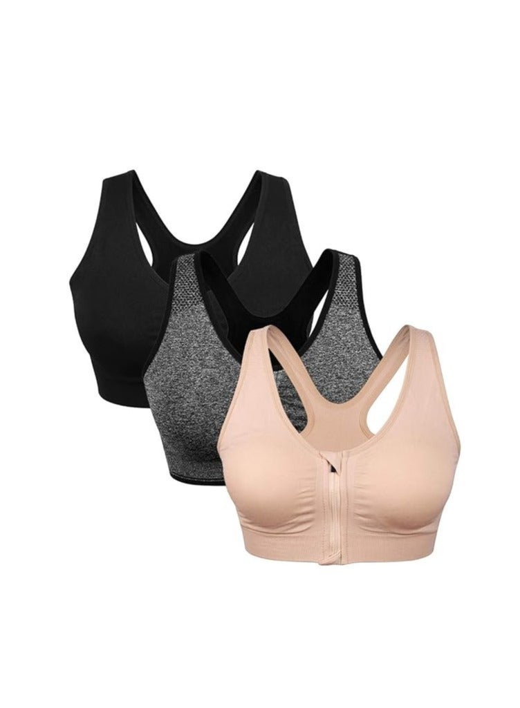 Women's Zip Front Sports Bra Wireless Post-Surgery Bra Active Yoga Sports Bras - Image 1
