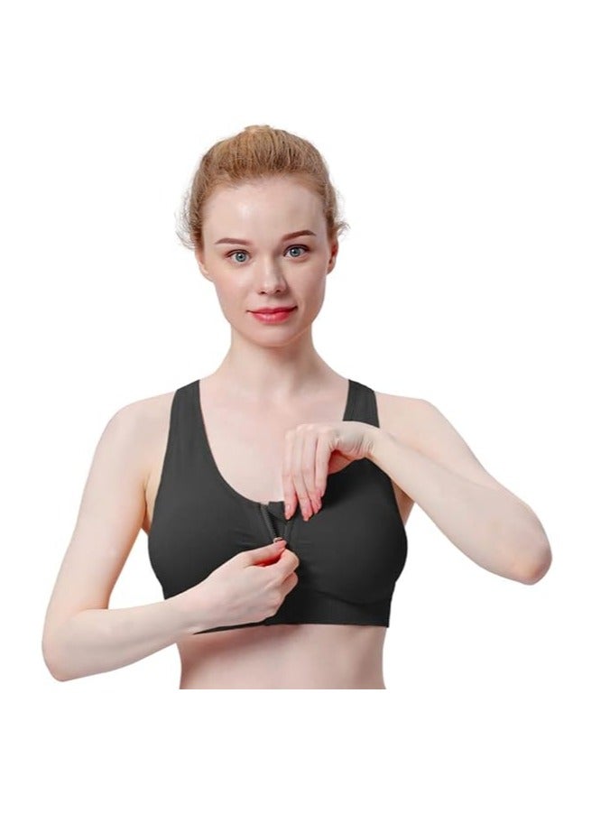 Women's Zip Front Sports Bra Wireless Post-Surgery Bra Active Yoga Sports Bras - Image 2