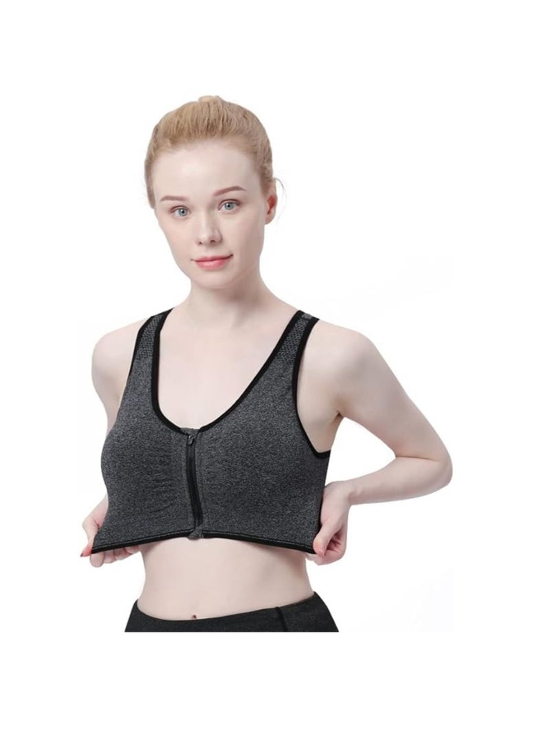 Women's Zip Front Sports Bra Wireless Post-Surgery Bra Active Yoga Sports Bras - Image 3