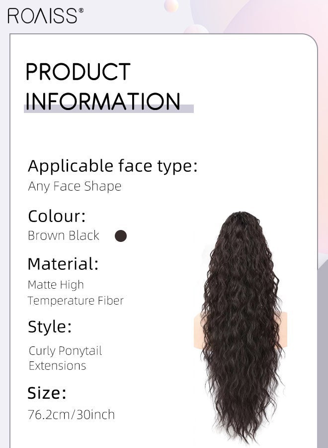 roaiss 30 Inch Curly Ponytail Extension Synthetic Wavy Pony Tail for Daily Party Use Long Curly Wavy Hair Ponytail Extension Claw Jaw Clip Natural Fluffy Ponytail Wig with Drawstring for Women - Image 2