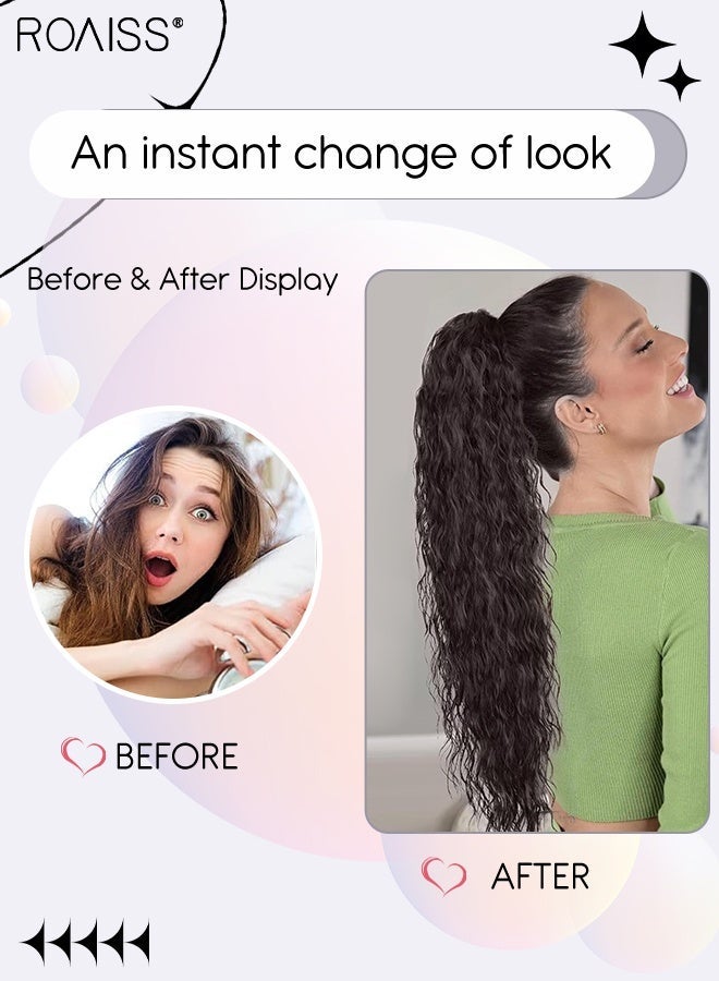 roaiss 30 Inch Curly Ponytail Extension Synthetic Wavy Pony Tail for Daily Party Use Long Curly Wavy Hair Ponytail Extension Claw Jaw Clip Natural Fluffy Ponytail Wig with Drawstring for Women - Image 3