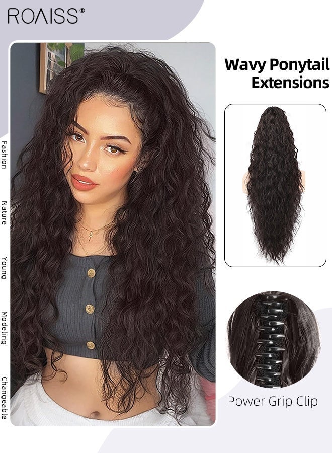 roaiss 30 Inch Curly Ponytail Extension Synthetic Wavy Pony Tail for Daily Party Use Long Curly Wavy Hair Ponytail Extension Claw Jaw Clip Natural Fluffy Ponytail Wig with Drawstring for Women - Image 1