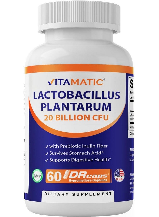 Vitamatic Lactobacillus Plantarum - 20 Billion per DR Capsule - 60 Count - Digestive Support - Made with Prebiotic Inulin Fiber - Image 1