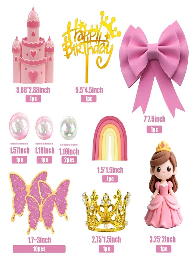 DRWATE Princess Cake Toppers Castle Cake Decorations with Bows Butterflies Balls Rainbow for Princess Themes Birthday - Image 2