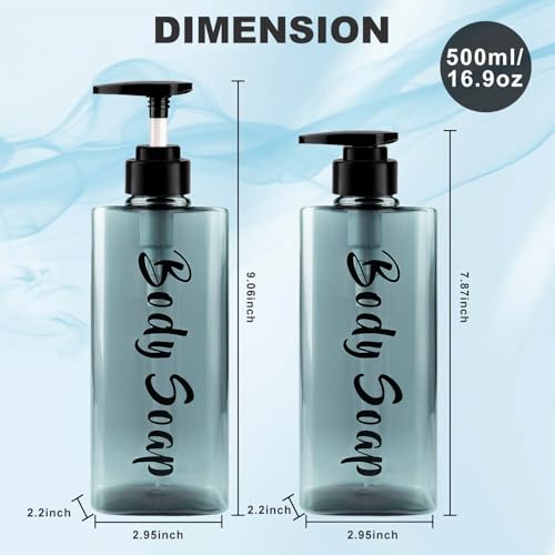 AUMIO 16.9oz Shampoo Dispenser for Shower (3 Pack) - Refillable Shampoo and Conditioner Bottles with Pump, Empty Clear Blue Plastic Body Wash Container Set, Printed Shower Soap Dispensers for Bathroom - Image 3
