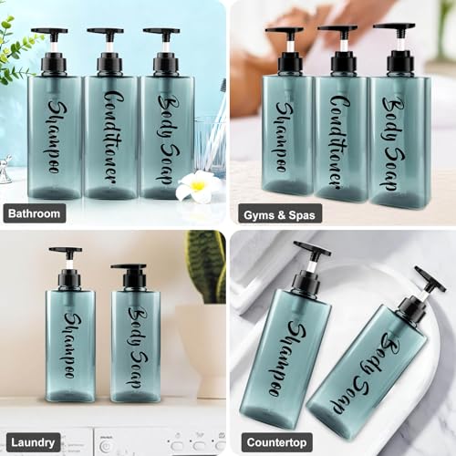 AUMIO 16.9oz Shampoo Dispenser for Shower (3 Pack) - Refillable Shampoo and Conditioner Bottles with Pump, Empty Clear Blue Plastic Body Wash Container Set, Printed Shower Soap Dispensers for Bathroom - Image 4