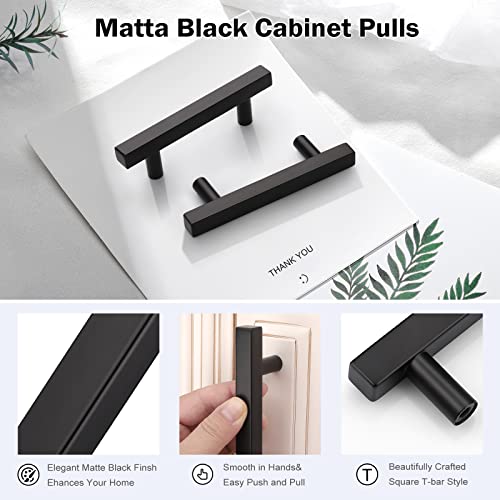 KNOBWELL 6 Pack 3 inch Kitchen Cabinet Handles, Black Dresser Drawer Pulls Stainless Steel, Square Bedroom Bathroom Vanity Closet Pulls 3" Hole Center 5" Length - Image 2