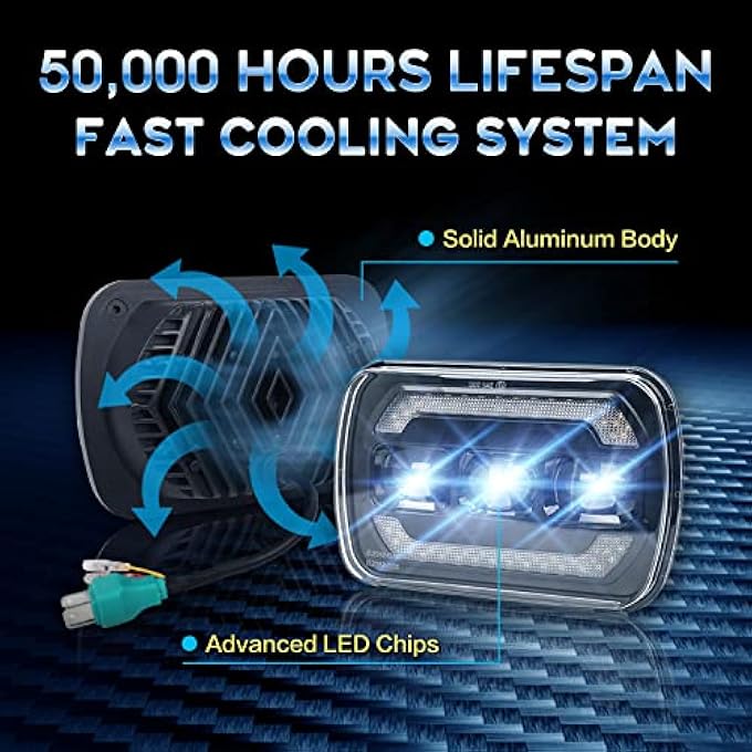 Sinoparcel Upgraded 5X7 7X6 Inch Led Sealed Beam Headlights With DrlTurn Signal500 Brighter H6054 6054 High Low Beam Halogen Replacement For YjCherokee XjSavana TruckPack Of 2 - Image 5