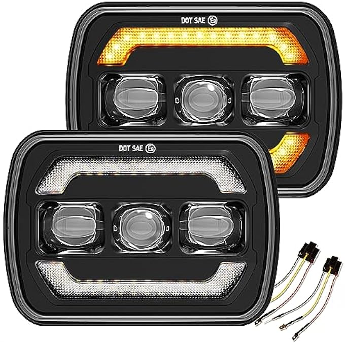 Sinoparcel Upgraded 5X7 7X6 Inch Led Sealed Beam Headlights With DrlTurn Signal500 Brighter H6054 6054 High Low Beam Halogen Replacement For YjCherokee XjSavana TruckPack Of 2 - Image 1