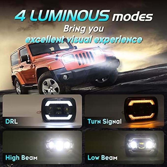 Sinoparcel Upgraded 5X7 7X6 Inch Led Sealed Beam Headlights With DrlTurn Signal500 Brighter H6054 6054 High Low Beam Halogen Replacement For YjCherokee XjSavana TruckPack Of 2 - Image 2