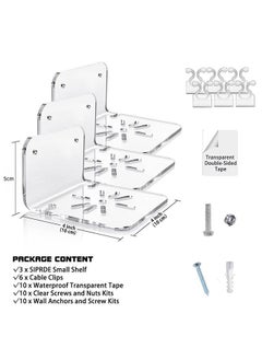 General 3 Pcs Acrylic Floating Wall Shelves, with Cable Clips  Strong Tapes  Screws, No Drill Universal Small Wall Shelf, Universal Adhesive Shelf Easy to Install, 10*10*5CM  - Image 2
