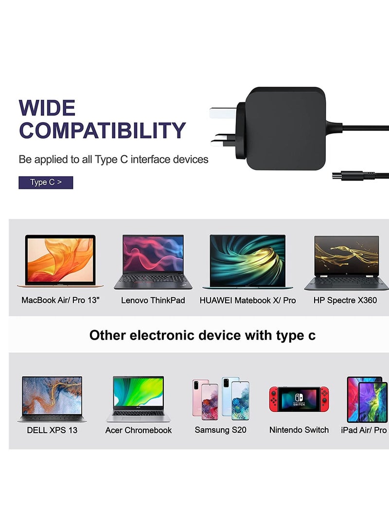 65W 45W USB TYPE C Laptop Charger for Lenovo Chromebook ThinkPad X1 Carbon Yoga ADLX65YDC2A Fit for HP Dell Acer Asus Laptop with USB-C Charging  - Image 4