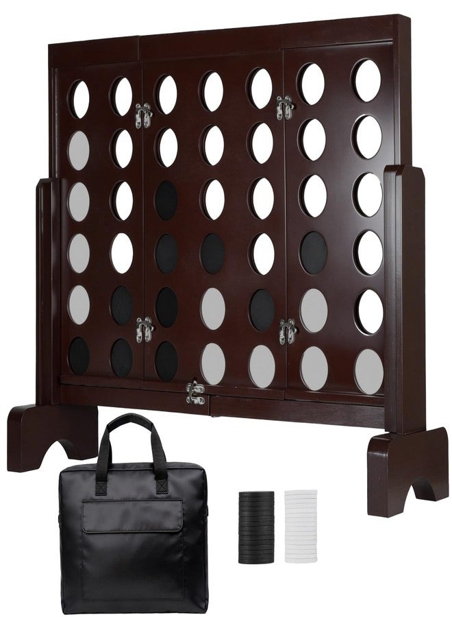 ApudArmis Wooden 4 in a Row Game, Classic Wooden 4-to-Score Game Set with Coins & Carrying Bag-Indoor Outdoor Games for Adults Family - Image 1