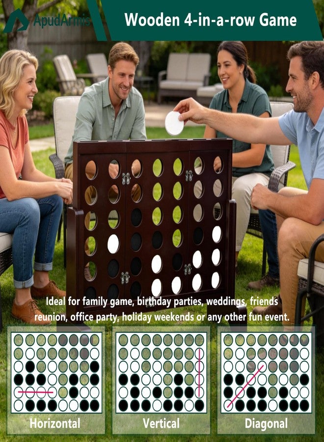 ApudArmis Wooden 4 in a Row Game, Classic Wooden 4-to-Score Game Set with Coins & Carrying Bag-Indoor Outdoor Games for Adults Family - Image 5